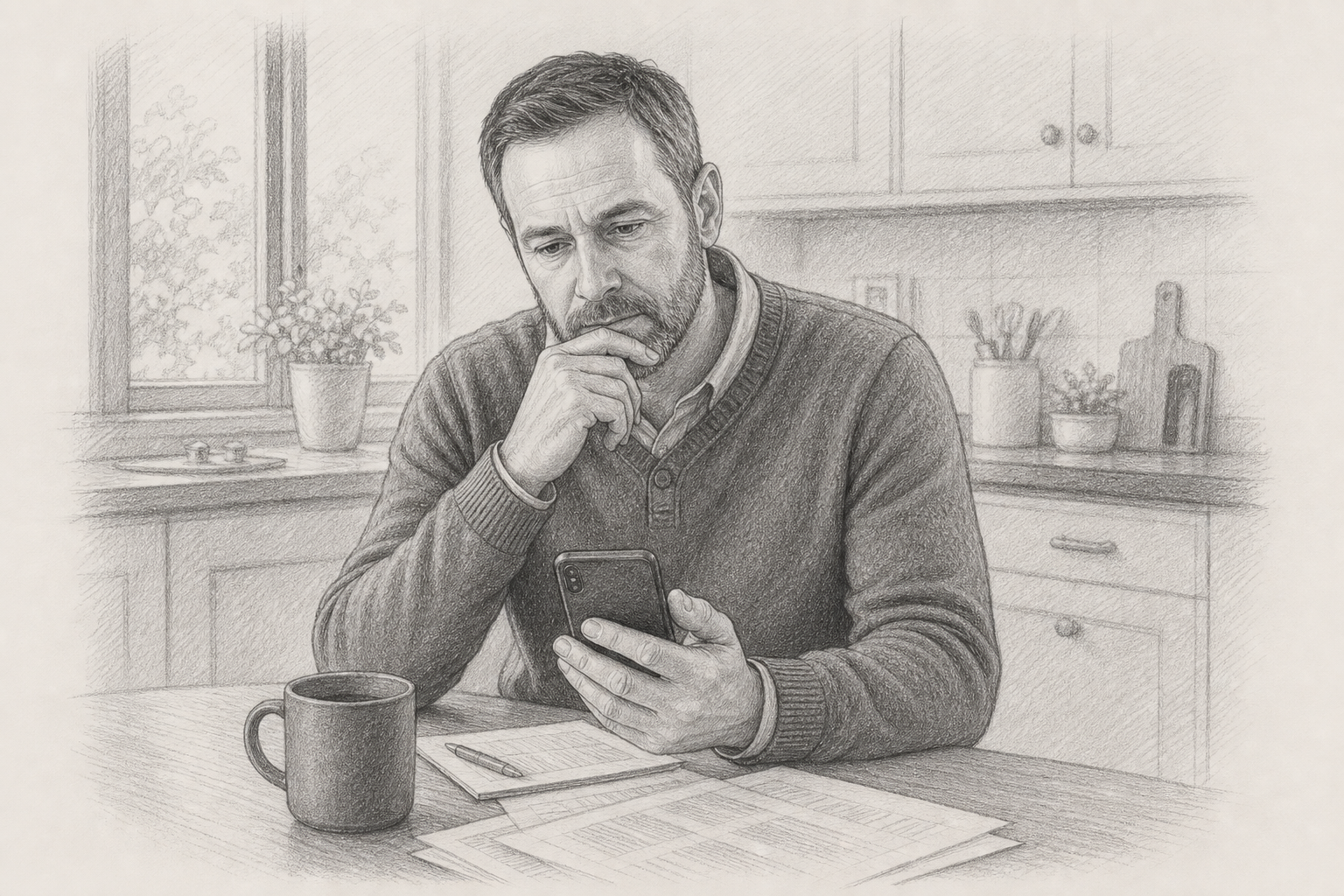 Person carefully reviewing a suspicious supplier payment request on their phone