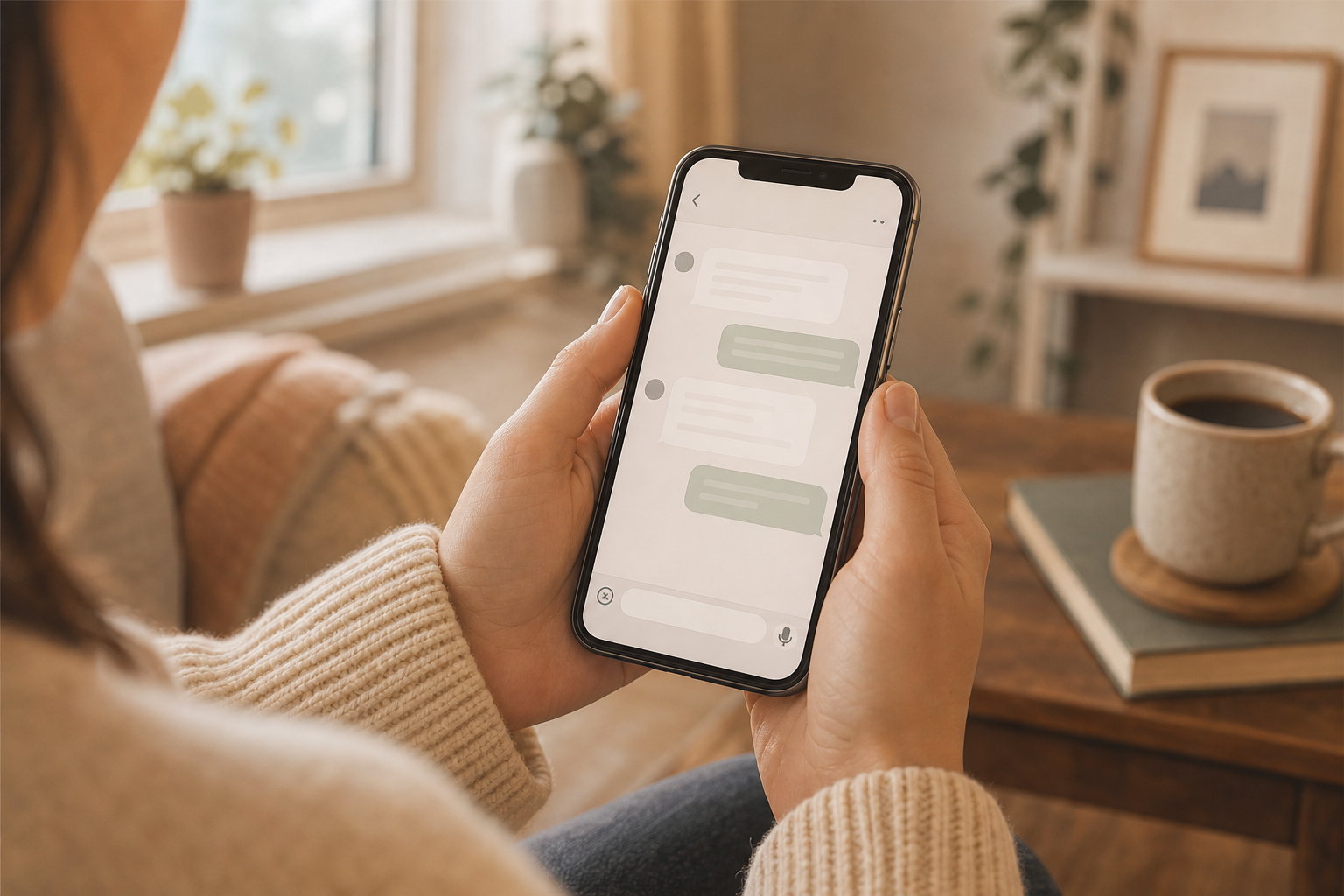 Person reviewing a suspicious message on their phone at home